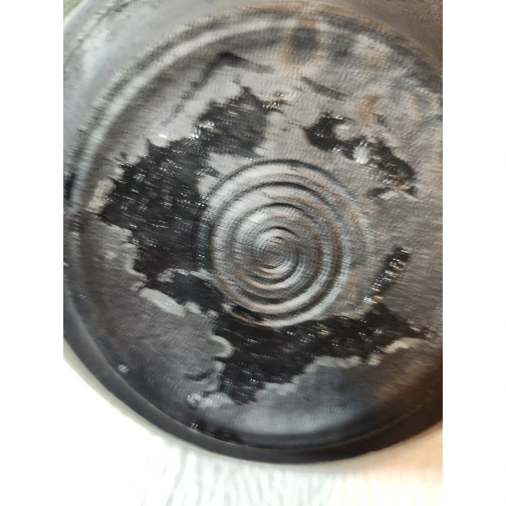 Large Raku Fired Centerpiece Bowl. Copper and Green Hues. Makers Mark. 9